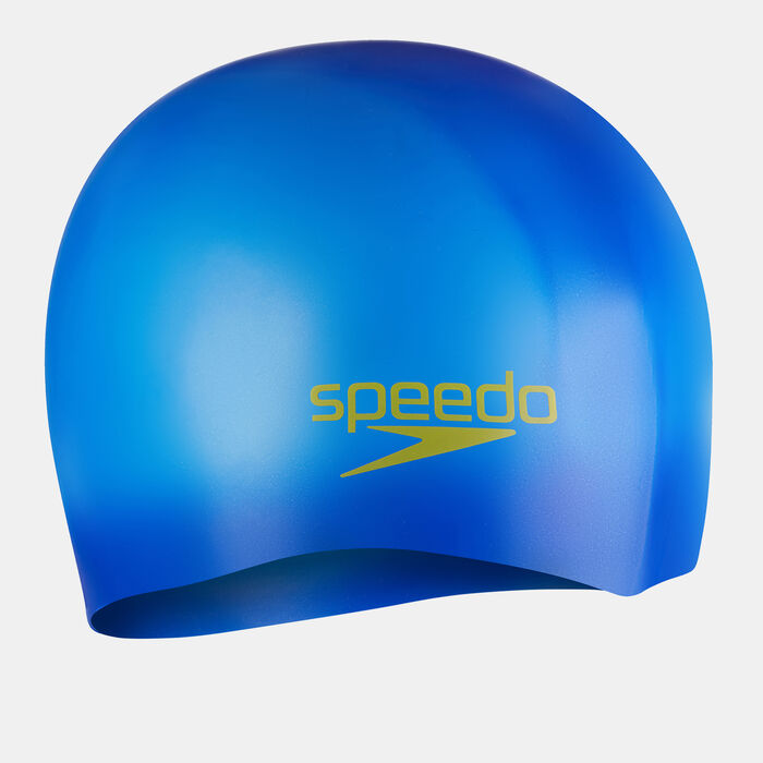 Speedo Kids' Plain Moulded Silicone Swimming Cap Blue image number 1