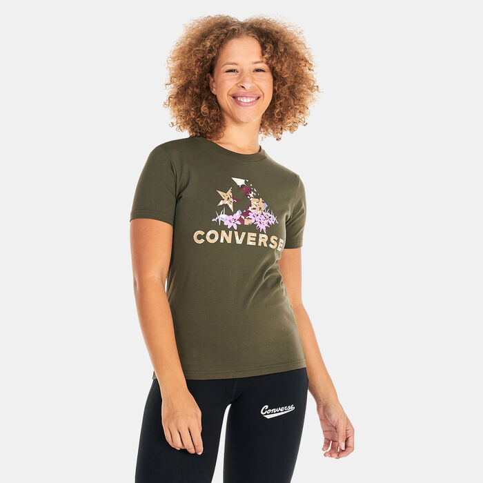 Converse Women's Star Chevron Abstract Flowers T-Shirt Brown Converse Women's Star Chevron Abstract Flowers T-Shirt Brown image number 0