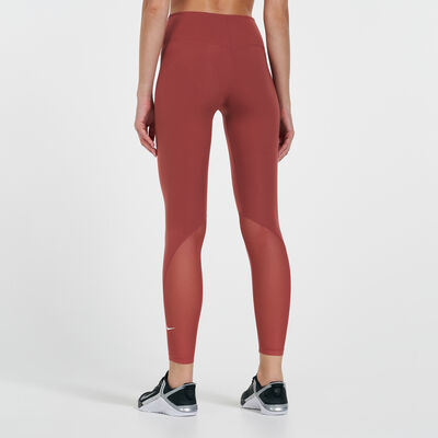 Nike Women's One Mid-Rise 7/8 Mesh-Panelled Leggings Red