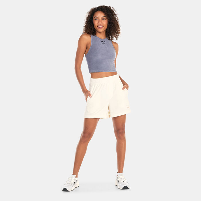 PUMA Women's Classics Towelling Crop Top Grey PUMA Women's Classics Towelling Crop Top Grey image number 2