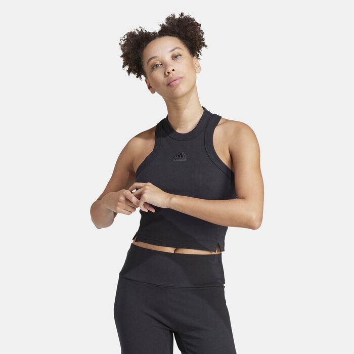 adidas Women's Lounge Ribbed Cropped Tank Top Black image number 0