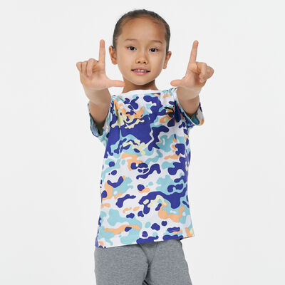 PUMA Kids' Classics Graphic Printed Camo T-Shirt Blue