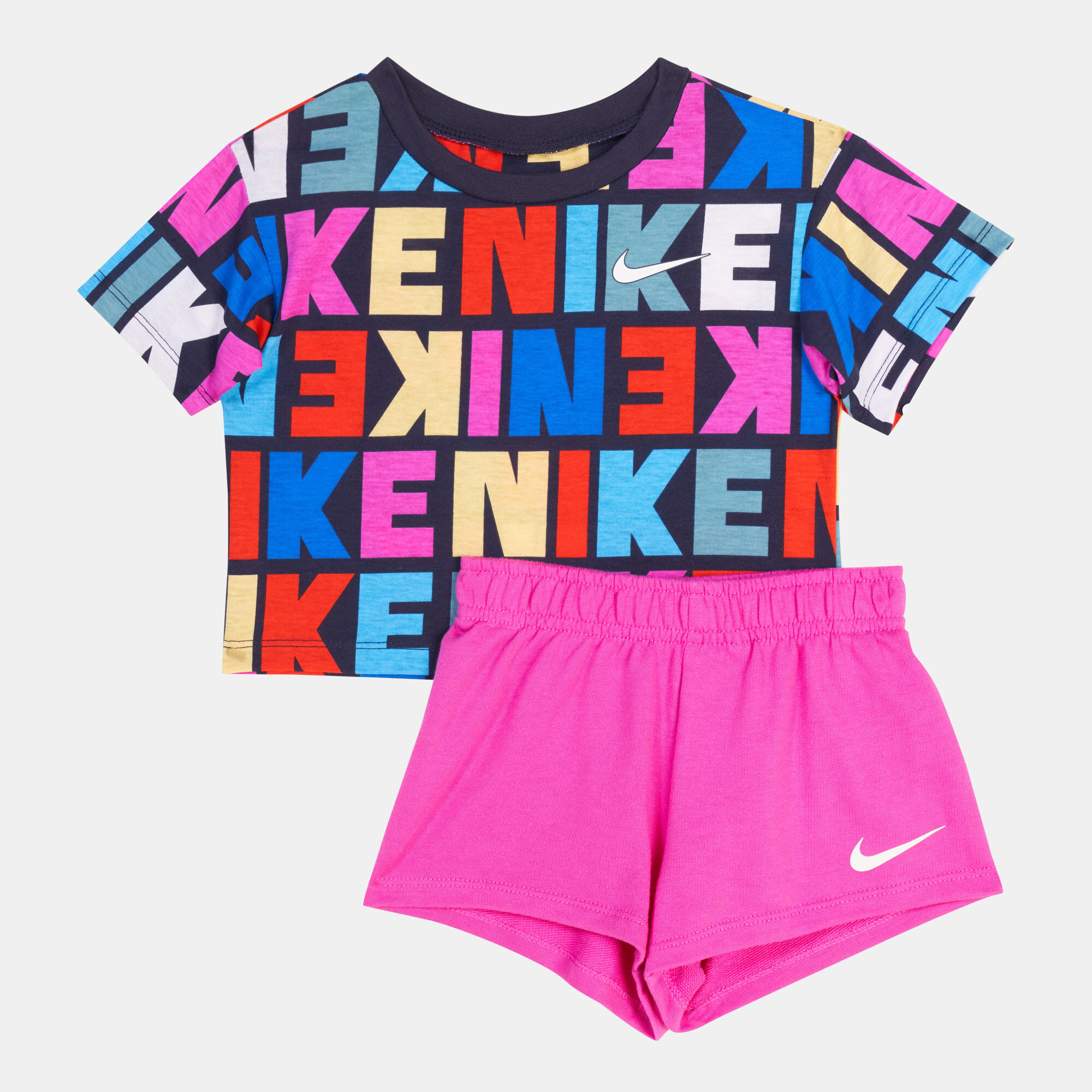 Pink nike short set top