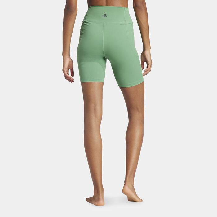 adidas Women's All Me Essentials Bike Shorts Green adidas Women's All Me Essentials Bike Shorts Green image number 1