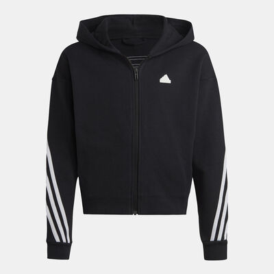 adidas Kids' Future Icons 3-Stripes Running Full-Zip Hoodie Black