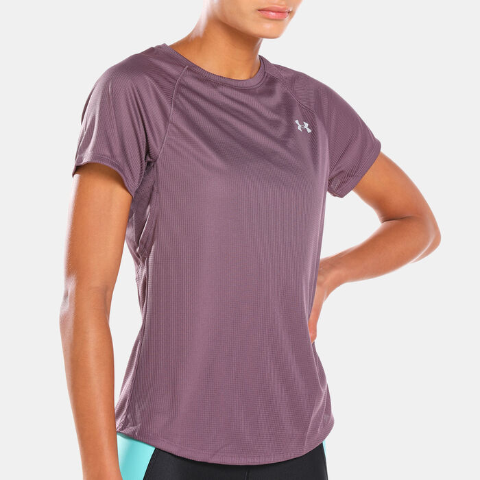 Under Armour Women's Speed Stride Short Sleeve T-Shirt Purple Under Armour Women's Speed Stride Short Sleeve T-Shirt Purple image number 3