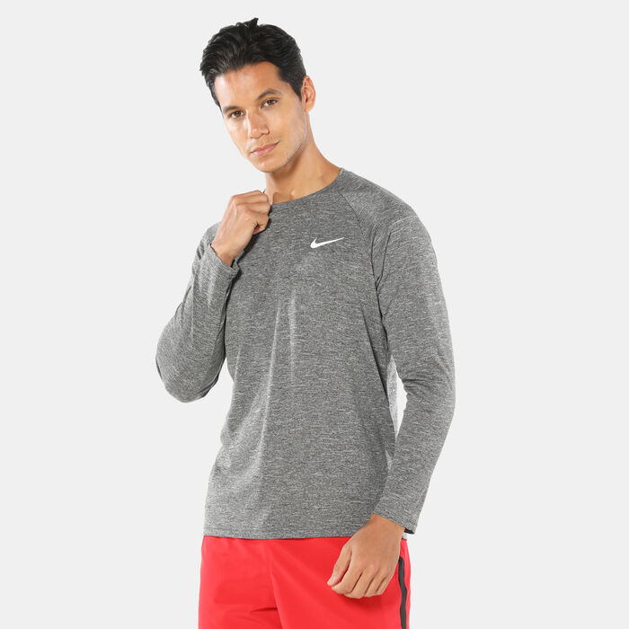 Nike Swim Men's Heathered Long-Sleeve Hydroguard Swim Shirt Grey Nike Swim Men's Heathered Long-Sleeve Hydroguard Swim Shirt Grey image number 0