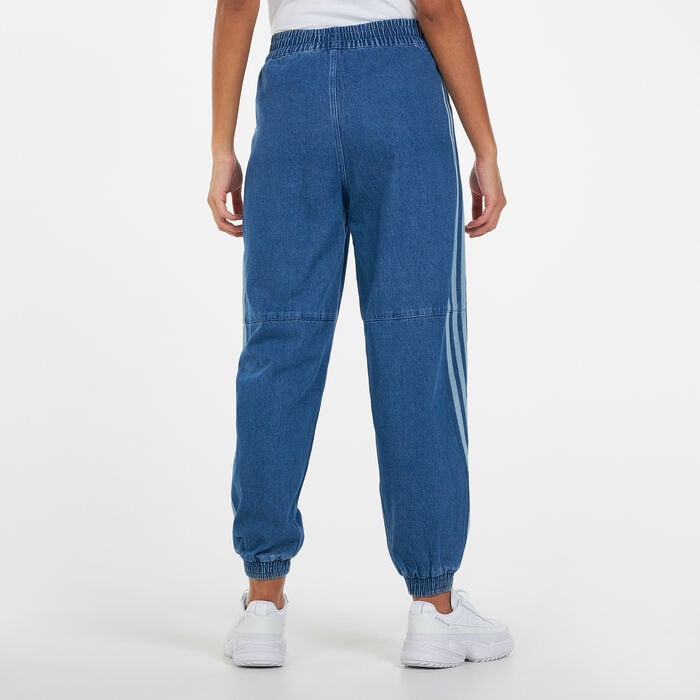 adidas Women's Adicolor Denim Relaxed Track Pants Blue adidas Women's Adicolor Denim Relaxed Track Pants Blue image number 1