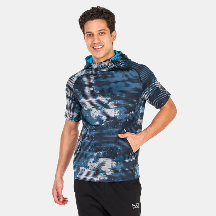 EA7 Emporio Armani Men's Vigor 7 Half Sleeve Hooded Sweatshirt Black EA7 Emporio Armani Men's Vigor 7 Half Sleeve Hooded Sweatshirt Black image number 0