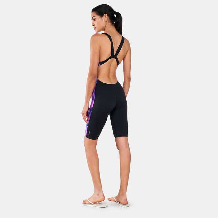 Speedo Women's Leaderback Kneelength Swimsuit Black image number 1