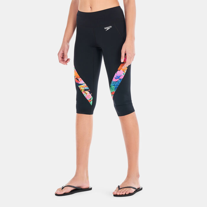 Speedo Women's Printed 3/4 Leggings Black Speedo Women's Printed 3/4 Leggings Black image number 0