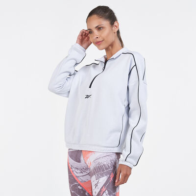 Reebok Women's Workout Ready 1/2 Zip Sweatshirt White Reebok Women's Workout Ready 1/2 Zip Sweatshirt White