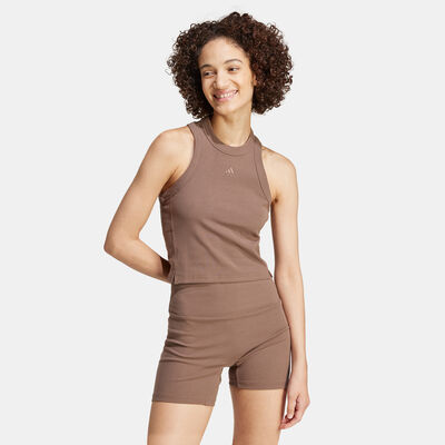 adidas Women's Lounge Ribbed Cropped Tank Top Brown adidas Women's Lounge Ribbed Cropped Tank Top Brown