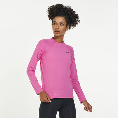 Nike Swim Women's Essential Long Sleeve Hydroguard Rashguard Red