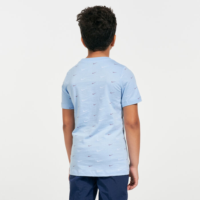 Nike Kids' Sportswear Swoosh Allover Print T-Shirt (Older Kids) Blue Nike Kids' Sportswear Swoosh Allover Print T-Shirt (Older Kids) Blue image number 1