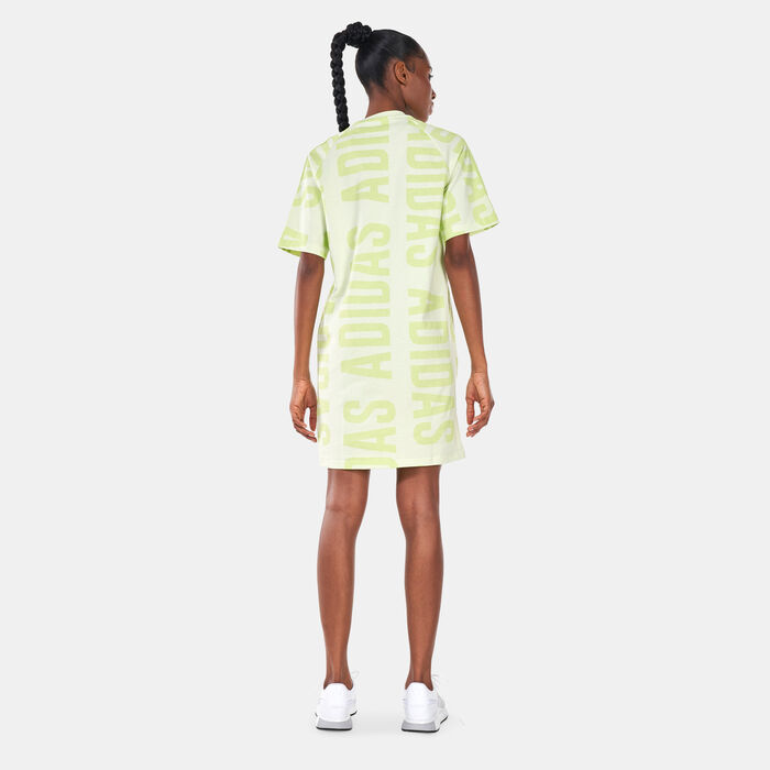adidas Women's Essentials Oversized adidas Allover Print Dress Green adidas Women's Essentials Oversized adidas Allover Print Dress Green image number 1