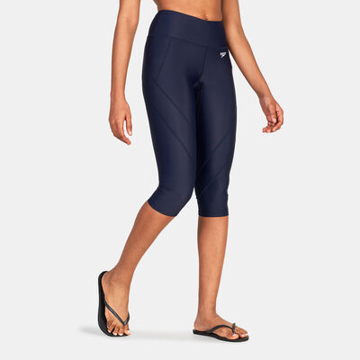 Speedo Womens' Logo 3/4 Swimming Leggings Blue Speedo Womens' Logo 3/4 Swimming Leggings Blue