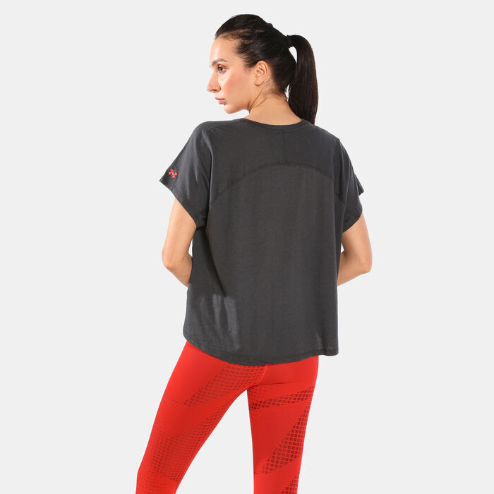 Under Armour Women's Project Rock Iron Paradise T-Shirt Grey Under Armour Women's Project Rock Iron Paradise T-Shirt Grey image number 1