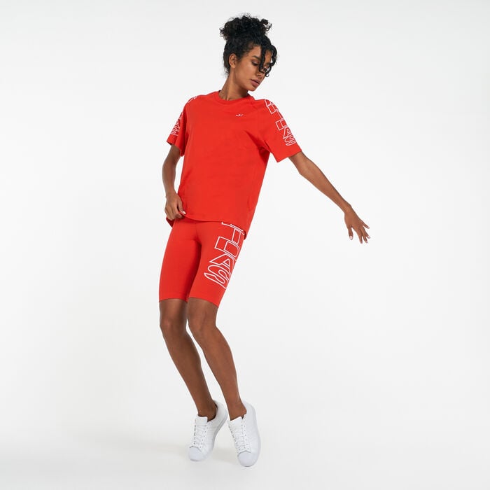 adidas Women's Mid-Waist Letter Bike Shorts Red adidas Women's Mid-Waist Letter Bike Shorts Red image number 2