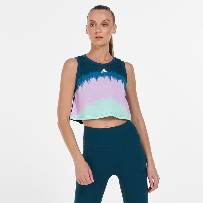 adidas Women's FARM Rio AEROREADY Tie-Dye Cropped Tank Top Blue adidas Women's FARM Rio AEROREADY Tie-Dye Cropped Tank Top Blue image number 0