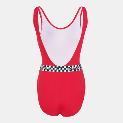 Speedo Women's Belted Deep U-Back One-Piece Swimsuit Red