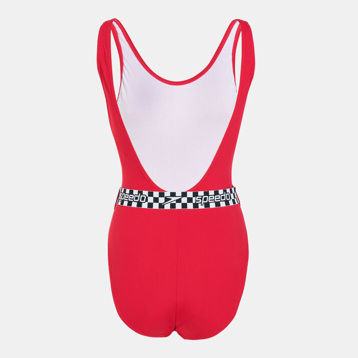 Speedo Women's Belted Deep U-Back One-Piece Swimsuit Red image number 1