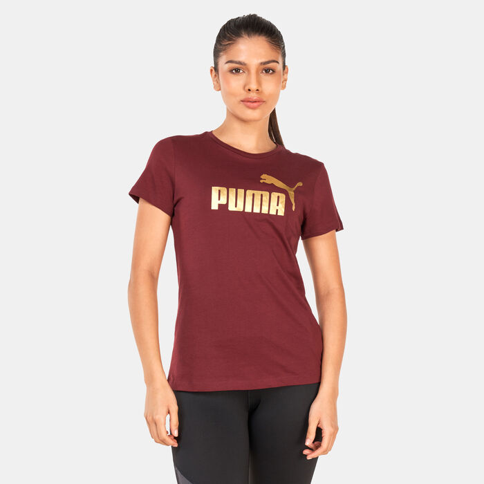PUMA Women's Essentials+ Metallic Logo T-Shirt Red PUMA Women's Essentials+ Metallic Logo T-Shirt Red image number 0