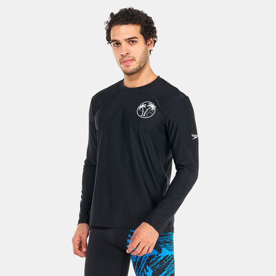 Speedo Men's Printed Long Sleeve Swim T-Shirt Black