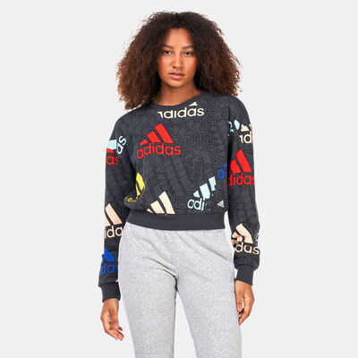 adidas Women's Essentials Multi-Coloured Logo Crop Sweatshirt Grey