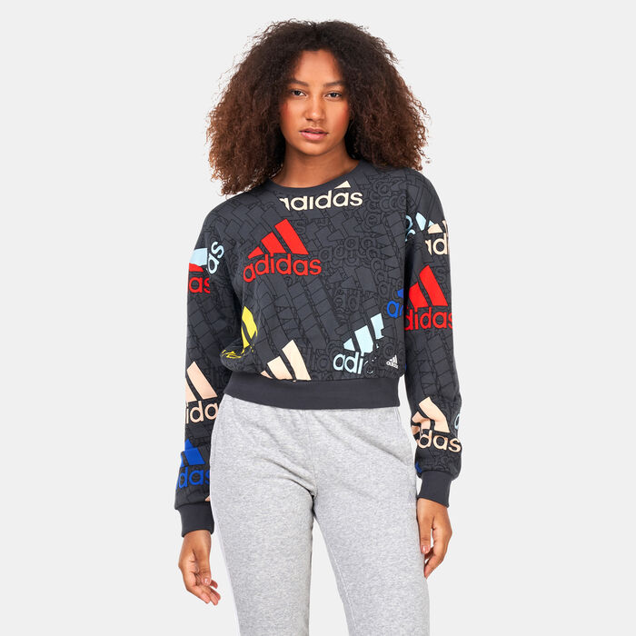 adidas Women's Essentials Multi-Coloured Logo Crop Sweatshirt Grey adidas Women's Essentials Multi-Coloured Logo Crop Sweatshirt Grey image number 0