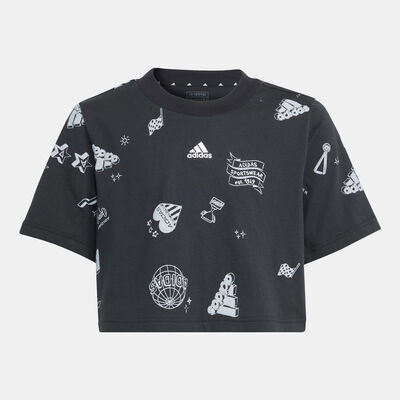 adidas Kids' Brand Love Allover Print Crop T-Shirt Black