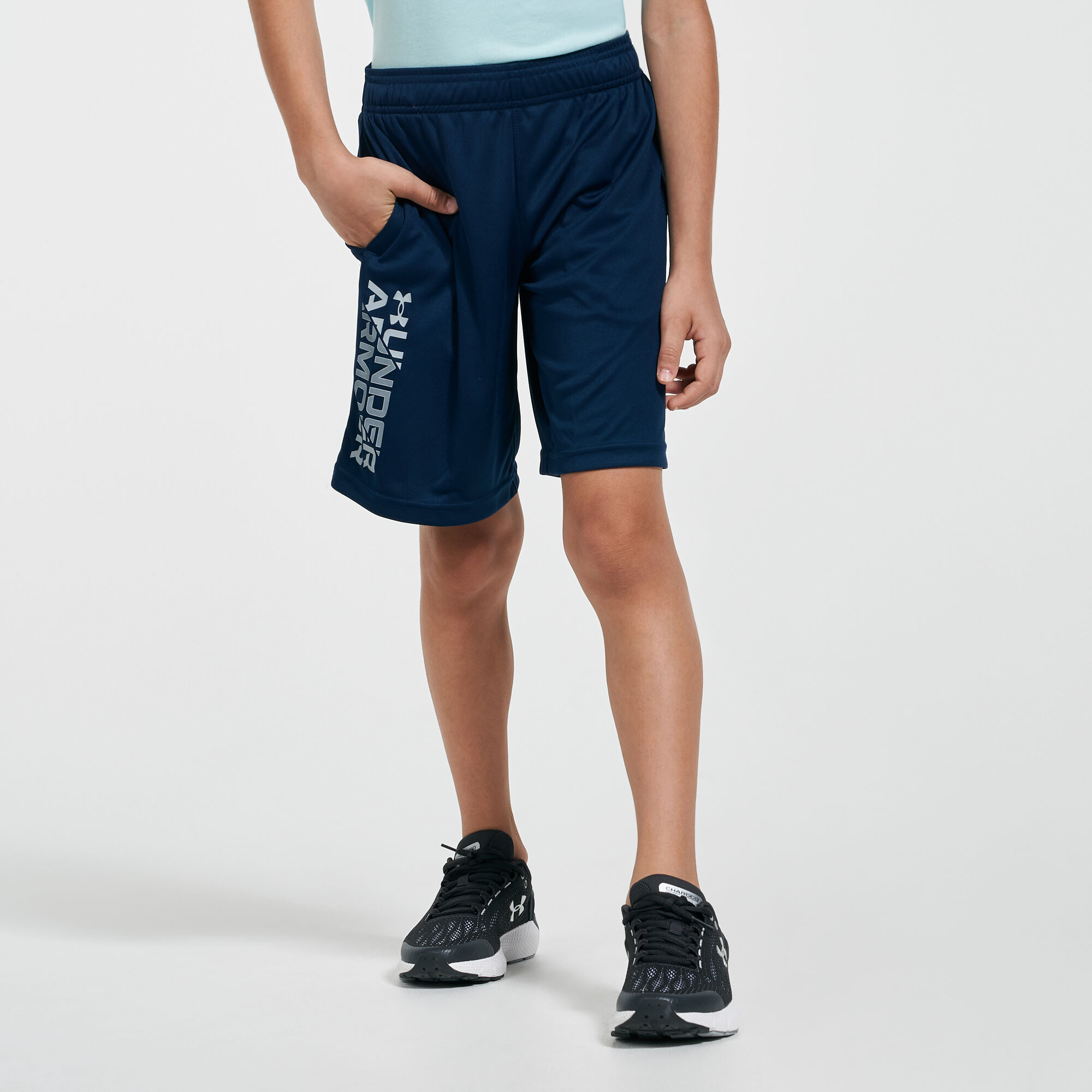 Kids Prototype 2.0 Wordmark Shorts Blue Under Armour in Qatar SSS