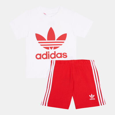 adidas Originals Kids' Trefoil T-Shirt And Shorts Set Red adidas Originals Kids' Trefoil T-Shirt And Shorts Set Red