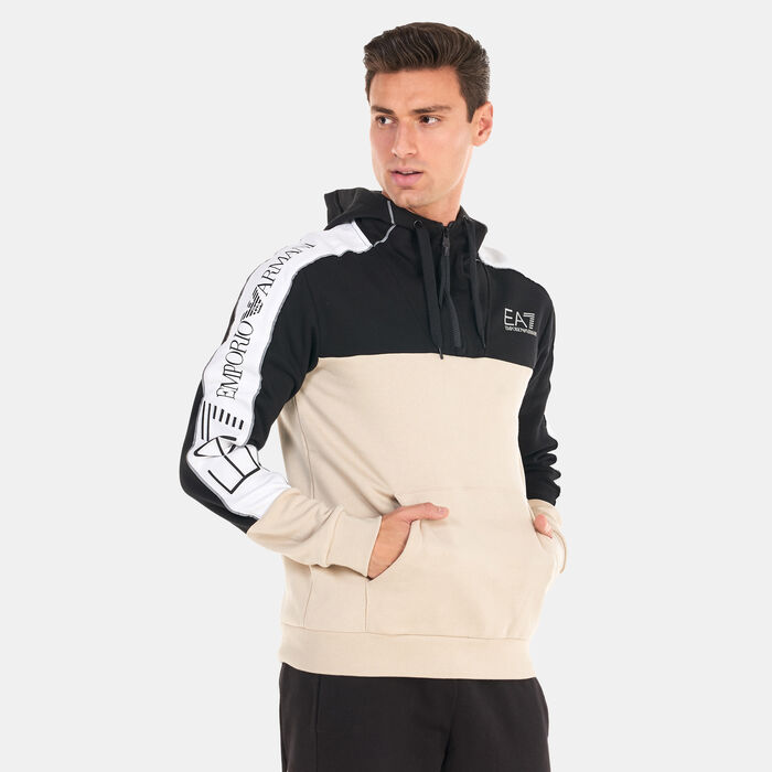 EA7 Emporio Armani Men's Train Athletic Colourblock Hoodie Beige EA7 Emporio Armani Men's Train Athletic Colourblock Hoodie Beige image number 0