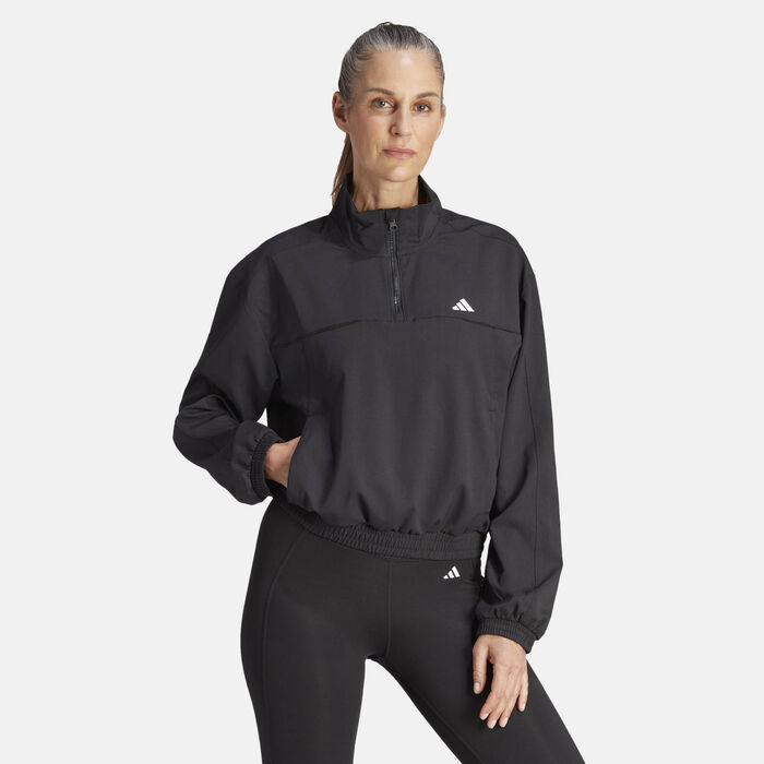 adidas Women's Train Essentials Woven 1/4-Zip Training Track Top Black adidas Women's Train Essentials Woven 1/4-Zip Training Track Top Black image number 0