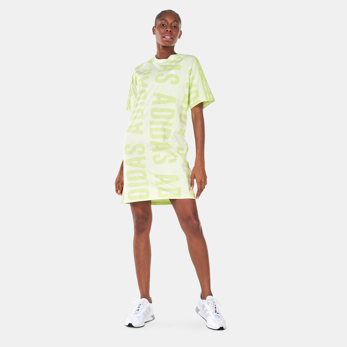 adidas Women's Essentials Oversized adidas Allover Print Dress Green adidas Women's Essentials Oversized adidas Allover Print Dress Green image number 0