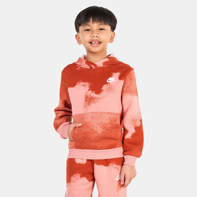 Nike Kids' Club Fleece Washed Allover Print Hoodie Pink
