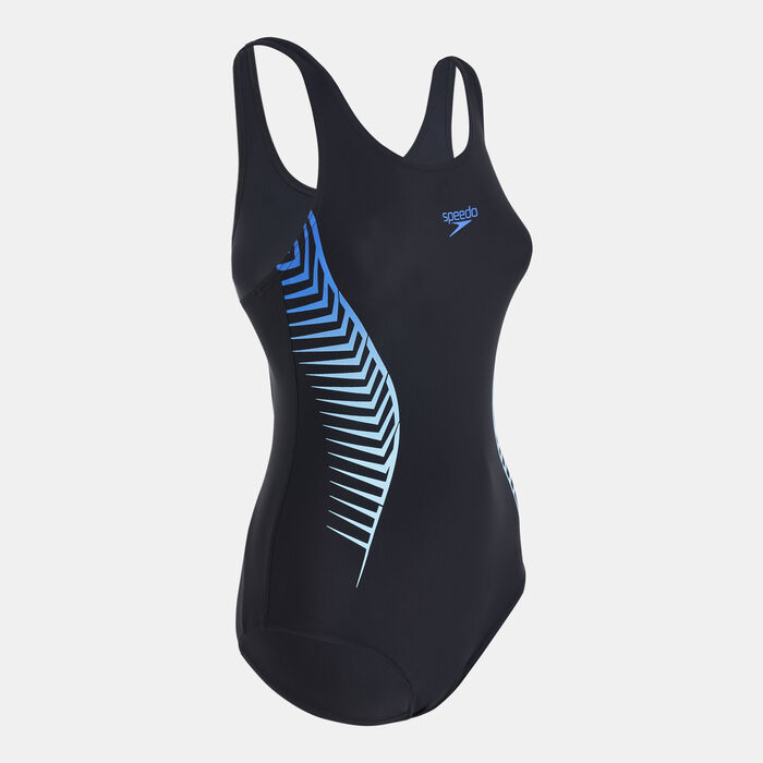 Speedo Women's Placement Muscleback One-Piece Swimsuit Black image number 2