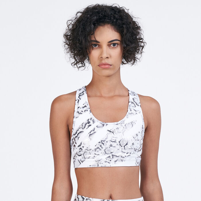PUMA Women's 4Keeps Graphic Mid Impact Bra White PUMA Women's 4Keeps Graphic Mid Impact Bra White image number 0