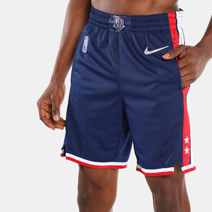 Nike Mens' Brooklyn Nets City Edition Mixtape Swingman Shorts Blue Nike Mens' Brooklyn Nets City Edition Mixtape Swingman Shorts Blue image number 4