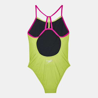 Speedo Kids' Lane Line Back Solid Swimsuit Green