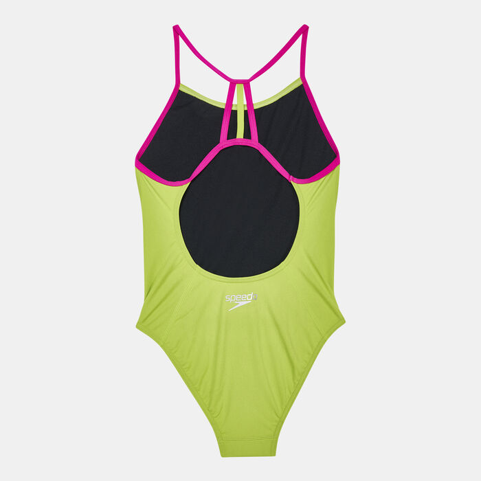 Speedo Kids' Lane Line Back Solid Swimsuit Green Speedo Kids' Lane Line Back Solid Swimsuit Green image number 1