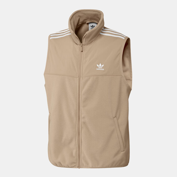 adidas Originals Men's Adicolor 3-Stripes Microfleece Full-Zip Vest Beige image number 0