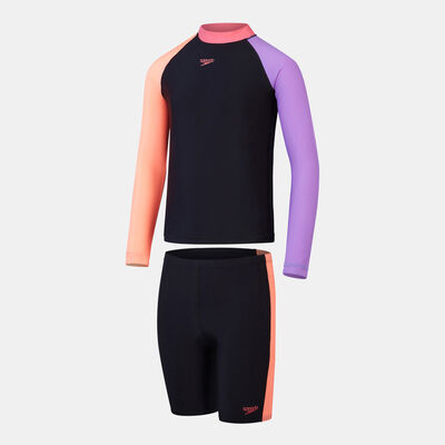 Speedo Kids' Colourblock Rashguard and Jammers Set Multi Speedo Kids' Colourblock Rashguard and Jammers Set Multi