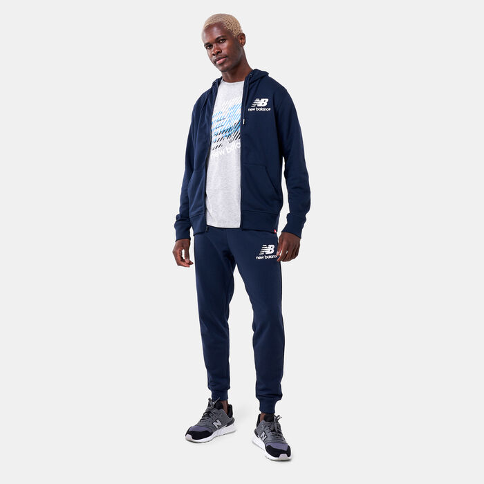 New Balance Men's Essentials Stacked Full-Zip Hoodie Blue image number 2