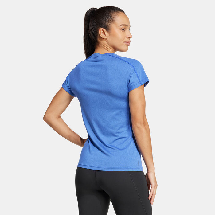 adidas Women's AEROREADY Train Essentials Minimal Branding V-Neck T-Shirt Blue image number 1