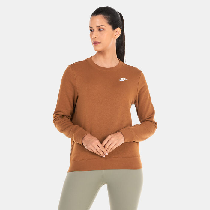 Nike Women's Sportswear Club Fleece Crewneck Sweatshirt Brown Nike Women's Sportswear Club Fleece Crewneck Sweatshirt Brown image number 0