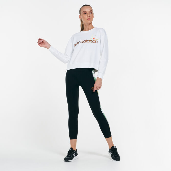 New Balance Women's Essentials Botanical Crew Sweatshirt White New Balance Women's Essentials Botanical Crew Sweatshirt White image number 2