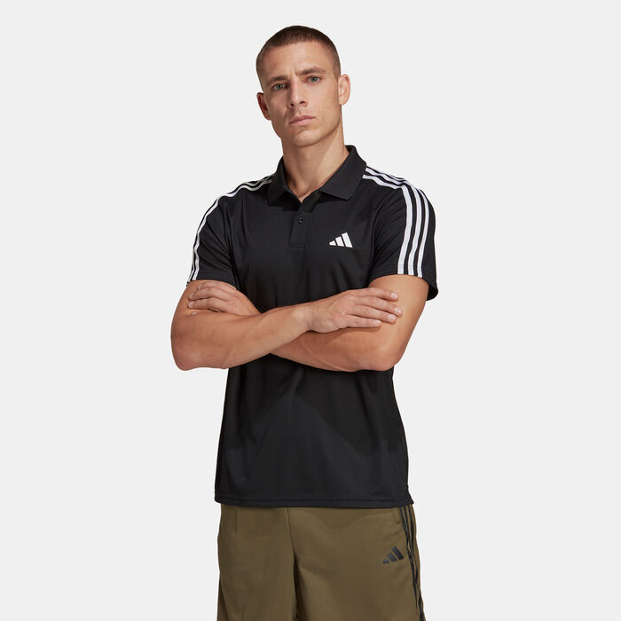 adidas Men's Train Essentials Piqué 3-Stripes Training Polo Shirt Black adidas Men's Train Essentials Piqué 3-Stripes Training Polo Shirt Black image number 0