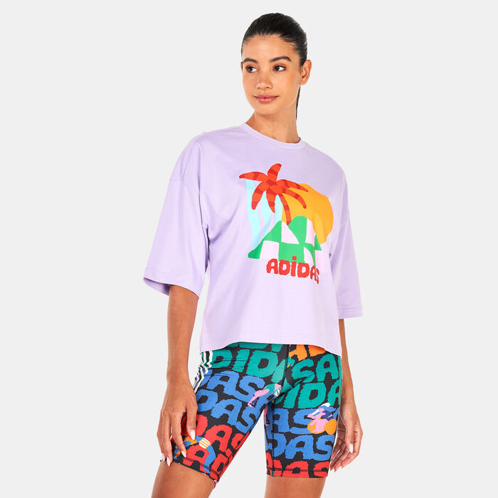 adidas Women's X FARM Rio T-Shirt Purple adidas Women's X FARM Rio T-Shirt Purple image number 0
